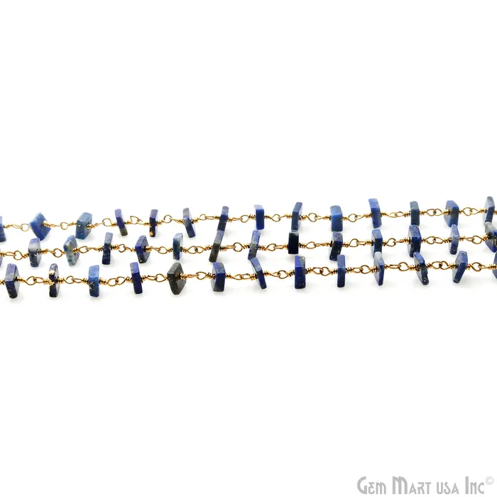 Lapis Square Beads 45mm Gold Wire Wrapped Rosary Chain GemMartUSA Necklaces