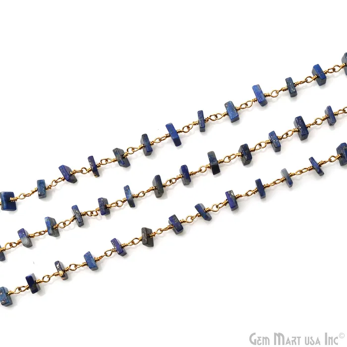Lapis Square Beads 45mm Gold Wire Wrapped Rosary Chain GemMartUSA Necklaces