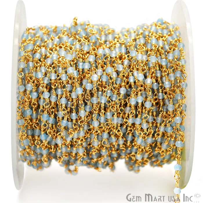 Light Blue Chalcedony Gold Plated Wire Wrapped Gemstone Beads Rosary Chain GemmartUSA Necklaces Light Blue Chalcedony Gold Plated Wire Wrapped Gemstone Beads Rosary Chain GemmartUSA Necklaces