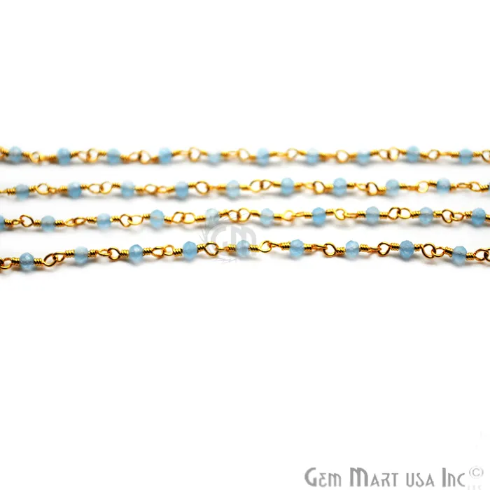 Light Blue Chalcedony Gold Plated Wire Wrapped Gemstone Beads Rosary Chain GemmartUSA Necklaces Light Blue Chalcedony Gold Plated Wire Wrapped Gemstone Beads Rosary Chain GemmartUSA Necklaces