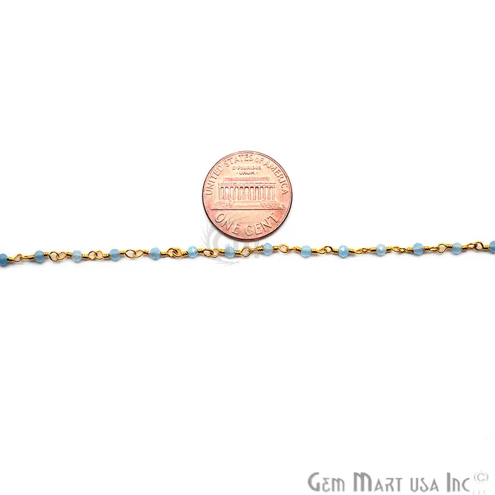 Light Blue Chalcedony Gold Plated Wire Wrapped Gemstone Beads Rosary Chain GemmartUSA Necklaces Light Blue Chalcedony Gold Plated Wire Wrapped Gemstone Beads Rosary Chain GemmartUSA Necklaces