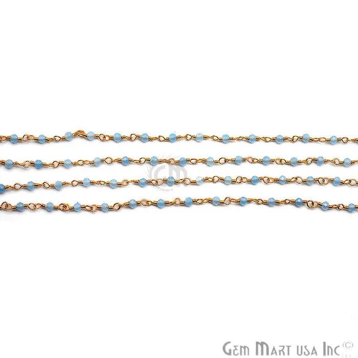 Light Blue Chalcedony Gold Plated Wire Wrapped Gemstone Beads Rosary Chain GemmartUSA Necklaces Light Blue Chalcedony Gold Plated Wire Wrapped Gemstone Beads Rosary Chain GemmartUSA Necklaces