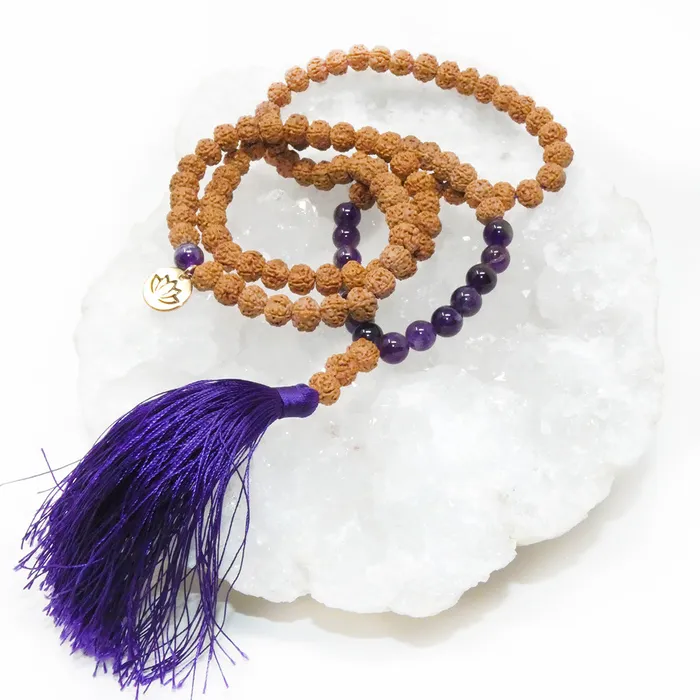 Lily Rose Jewelry Necklaces Bodhi and Amethyst Wisdom and Balance 108 Mala with Tassel Necklace Lily Rose Jewelry Necklaces Bodhi and Amethyst Wisdom and Balance 108 Mala with Tassel Necklace