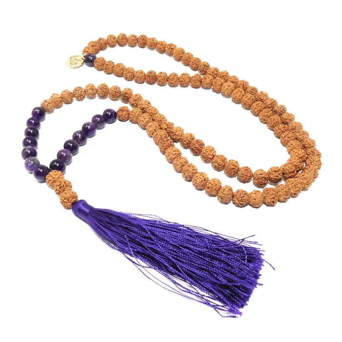Lily Rose Jewelry Necklaces Bodhi and Amethyst Wisdom and Balance 108 Mala with Tassel Necklace