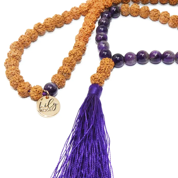 Lily Rose Jewelry Necklaces Bodhi and Amethyst Wisdom and Balance 108 Mala with Tassel Necklace