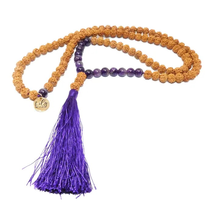 Lily Rose Jewelry Necklaces Bodhi and Amethyst Wisdom and Balance 108 Mala with Tassel Necklace