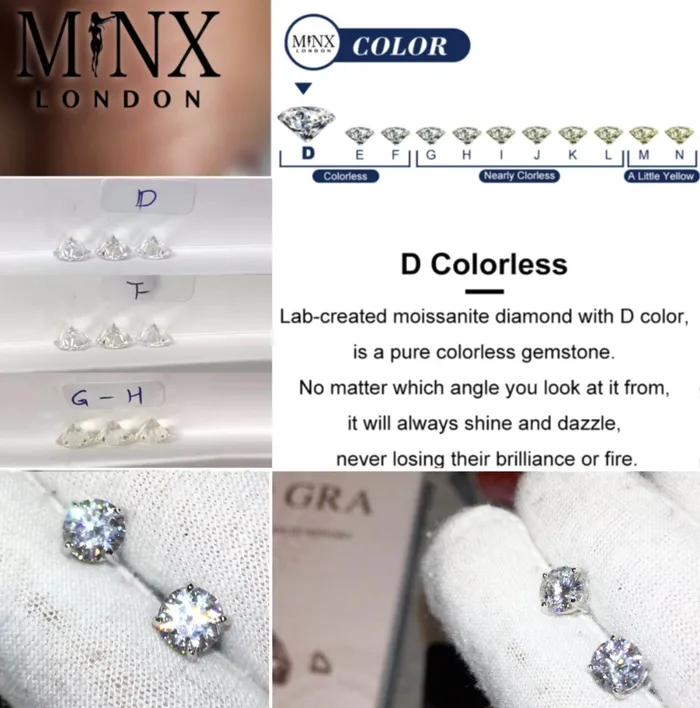 Minx London Earrings VVS1 Round Diamond Ear Studs Moissanite Diamond Ear Studs Iced Out Ear Studs Diamond Ear Studs Moissanite Earrings Ear Studs