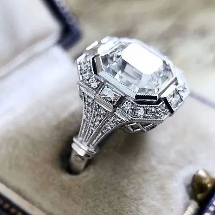 Minx London Rings Asscher Diamond Ring Vintage Diamond Ring Emerald Diamond Ring Womens Engagement Ring Asscher Ring Womens Wedding Ring Silver