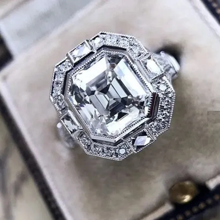 Minx London Rings Asscher Diamond Ring Vintage Diamond Ring Emerald Diamond Ring Womens Engagement Ring Asscher Ring Womens Wedding Ring Silver
