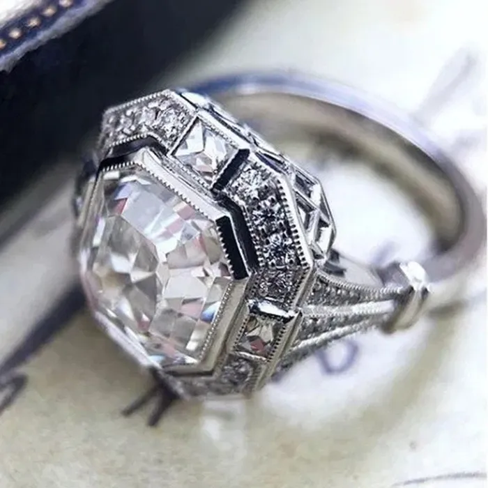 Minx London Rings Asscher Diamond Ring Vintage Diamond Ring Emerald Diamond Ring Womens Engagement Ring Asscher Ring Womens Wedding Ring Silver