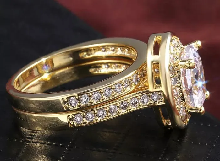 Minx London Womens Gold ring Womens Gold Wedding Ring Set Womens Gold Diamond Ring Gold Ring with Diamonds Gold Halo Engagement Ring Halo Ring Rings
