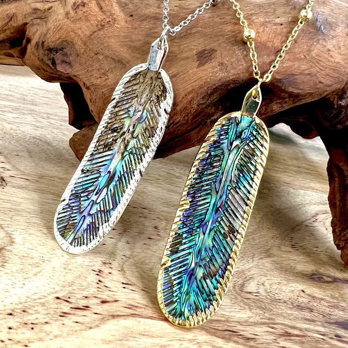 Natural Luxury Abalone Carved Feather XL Pendant 30 White Gold Necklace Lily Rose Jewelry Necklaces