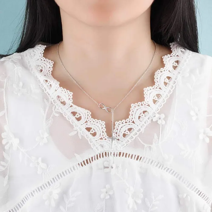 Necklaces customjewelryan 925 Sterling Silver Infinity Love Necklaces for Women with Cross Pendant Linked Chain Necklaces Classic Wedding Jewelry