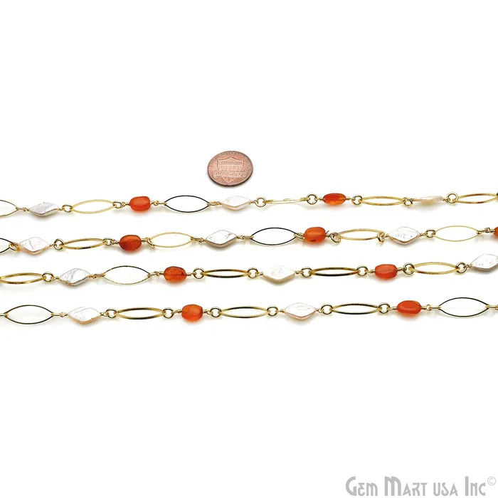 Necklaces GemMartUSA Carnelian Pearl With Gold Marquise Finding Rosary Chain Necklaces GemMartUSA Carnelian Pearl With Gold Marquise Finding Rosary Chain