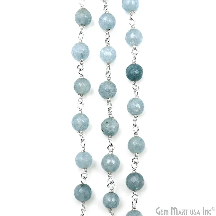 Necklaces GemMartUSA Gray Jade 6mm Faceted Beads Silver Wire Wrapped Rosary Chain