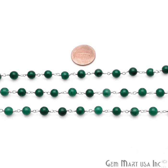 Necklaces GemmartUSA Green Jade Smooth Beads 6mm Silver Plated Wire Wrapped Rosary Chain Necklaces GemmartUSA Green Jade Smooth Beads 6mm Silver Plated Wire Wrapped Rosary Chain