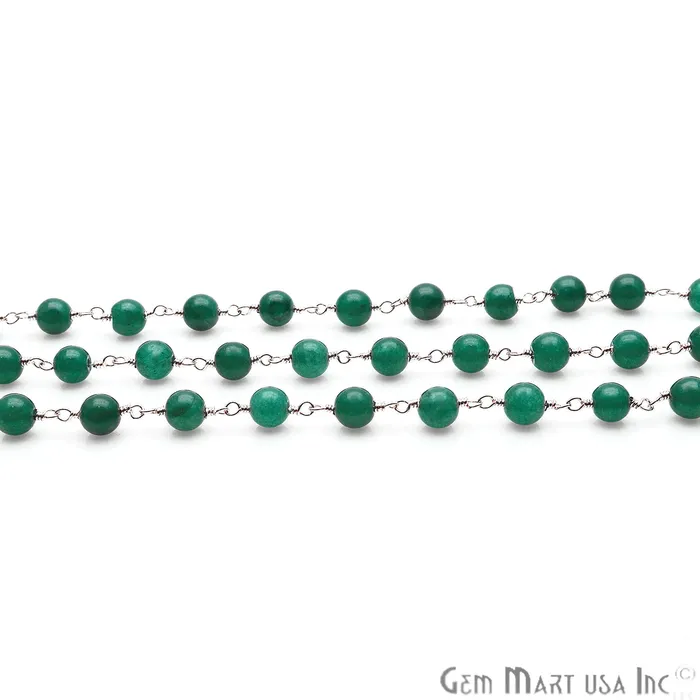 Necklaces GemmartUSA Green Jade Smooth Beads 6mm Silver Plated Wire Wrapped Rosary Chain Necklaces GemmartUSA Green Jade Smooth Beads 6mm Silver Plated Wire Wrapped Rosary Chain