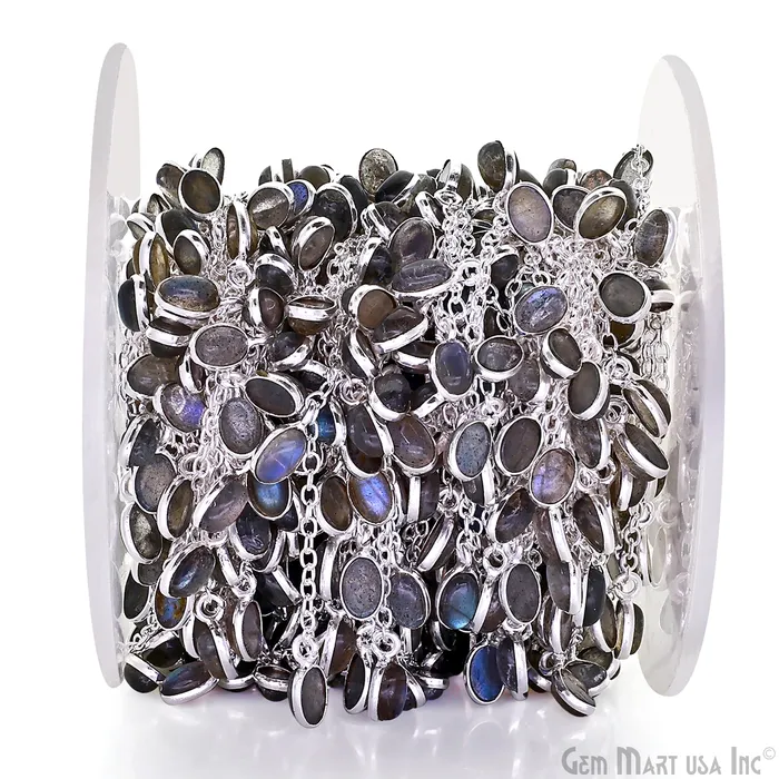 Necklaces GemMartUSA Labradorite Oval 6x4mm Silver Plated Bezel Dangle Rosary Chain Necklaces GemMartUSA Labradorite Oval 6x4mm Silver Plated Bezel Dangle Rosary Chain