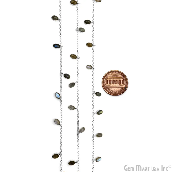 Necklaces GemMartUSA Labradorite Oval 6x4mm Silver Plated Bezel Dangle Rosary Chain Necklaces GemMartUSA Labradorite Oval 6x4mm Silver Plated Bezel Dangle Rosary Chain