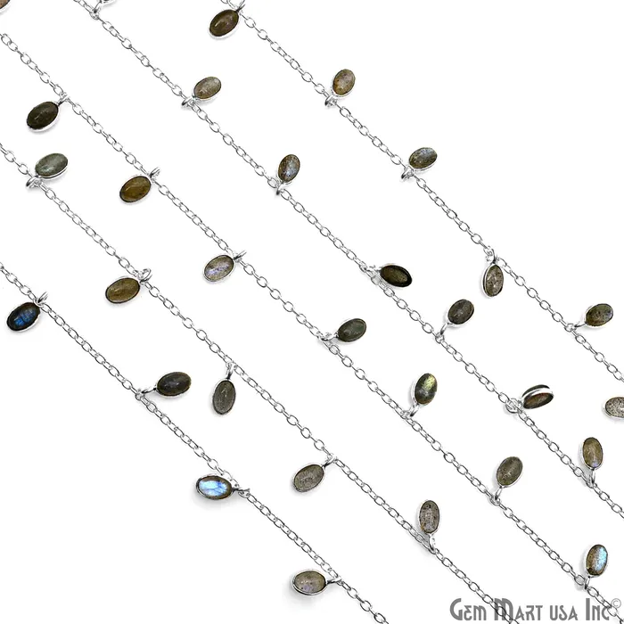 Necklaces GemMartUSA Labradorite Oval 6x4mm Silver Plated Bezel Dangle Rosary Chain Necklaces GemMartUSA Labradorite Oval 6x4mm Silver Plated Bezel Dangle Rosary Chain
