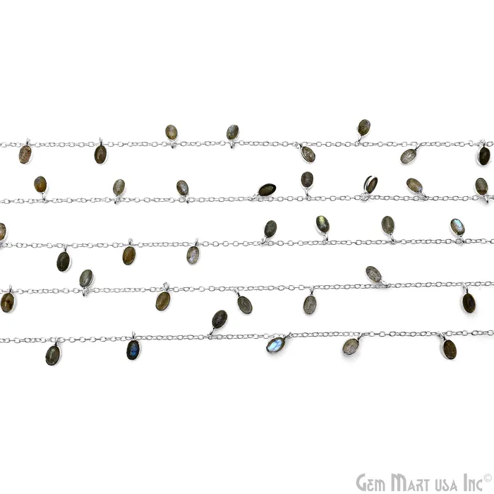 Necklaces GemMartUSA Labradorite Oval 6x4mm Silver Plated Bezel Dangle Rosary Chain Necklaces GemMartUSA Labradorite Oval 6x4mm Silver Plated Bezel Dangle Rosary Chain