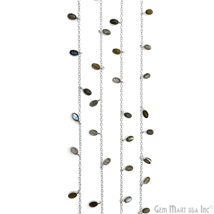 Necklaces GemMartUSA Labradorite Oval 6x4mm Silver Plated Bezel Dangle Rosary Chain Necklaces GemMartUSA Labradorite Oval 6x4mm Silver Plated Bezel Dangle Rosary Chain