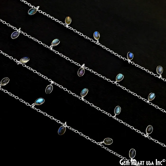 Necklaces GemMartUSA Labradorite Oval 6x4mm Silver Plated Bezel Dangle Rosary Chain Necklaces GemMartUSA Labradorite Oval 6x4mm Silver Plated Bezel Dangle Rosary Chain