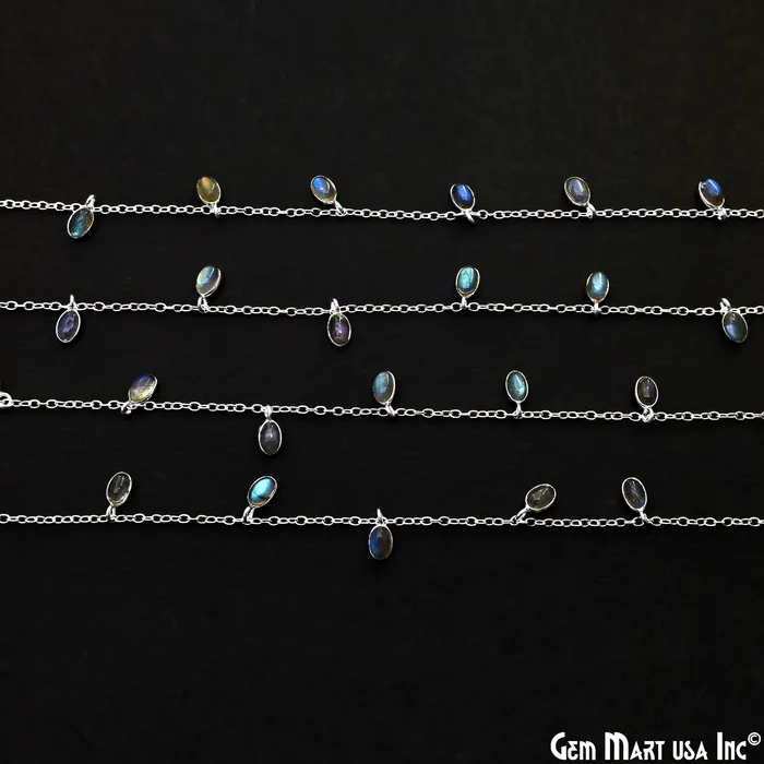 Necklaces GemMartUSA Labradorite Oval 6x4mm Silver Plated Bezel Dangle Rosary Chain Necklaces GemMartUSA Labradorite Oval 6x4mm Silver Plated Bezel Dangle Rosary Chain