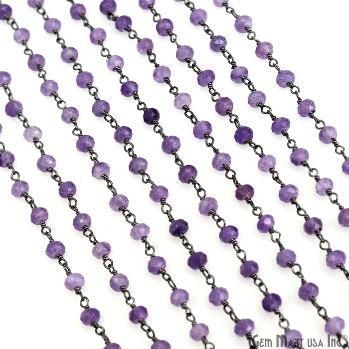 Necklaces GemmartUSA Light Lavender Jade Beads Silver Plated Wire Wrapped Rosary Chain Necklaces GemmartUSA Light Lavender Jade Beads Silver Plated Wire Wrapped Rosary Chain