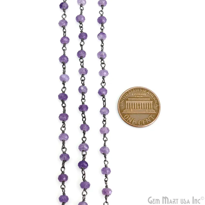 Necklaces GemmartUSA Light Lavender Jade Beads Silver Plated Wire Wrapped Rosary Chain Necklaces GemmartUSA Light Lavender Jade Beads Silver Plated Wire Wrapped Rosary Chain