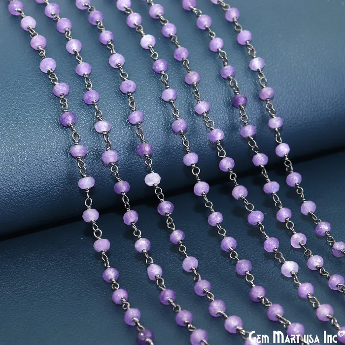 Necklaces GemmartUSA Light Lavender Jade Beads Silver Plated Wire Wrapped Rosary Chain Necklaces GemmartUSA Light Lavender Jade Beads Silver Plated Wire Wrapped Rosary Chain
