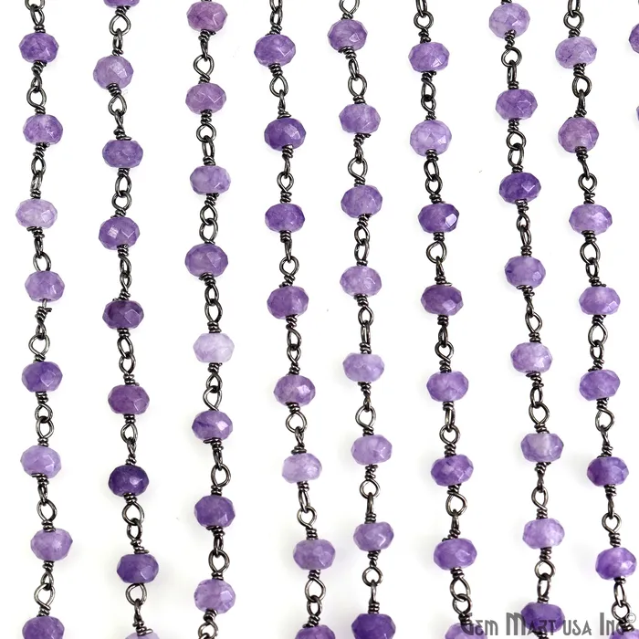 Necklaces GemmartUSA Light Lavender Jade Beads Silver Plated Wire Wrapped Rosary Chain Necklaces GemmartUSA Light Lavender Jade Beads Silver Plated Wire Wrapped Rosary Chain