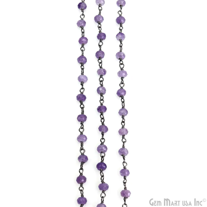 Necklaces GemmartUSA Light Lavender Jade Beads Silver Plated Wire Wrapped Rosary Chain Necklaces GemmartUSA Light Lavender Jade Beads Silver Plated Wire Wrapped Rosary Chain