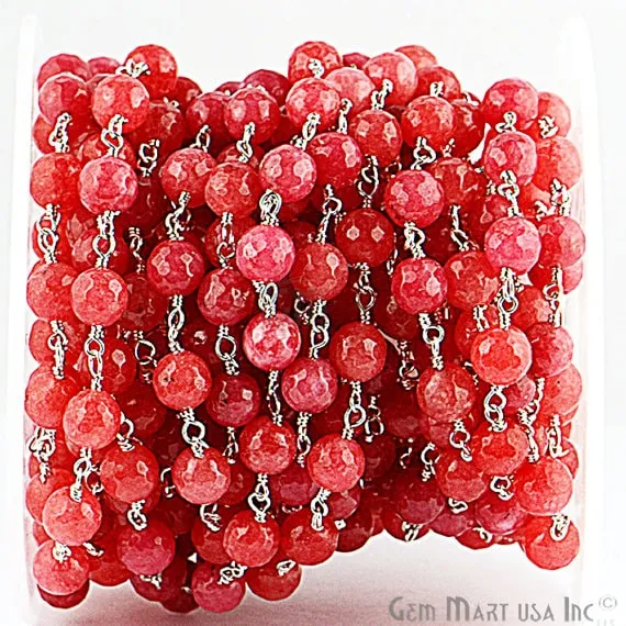 Necklaces GemmartUSA Pink Sunstone Jade Beads Silver Plated Wire Wrapped Rosary Chain Necklaces GemmartUSA Pink Sunstone Jade Beads Silver Plated Wire Wrapped Rosary Chain