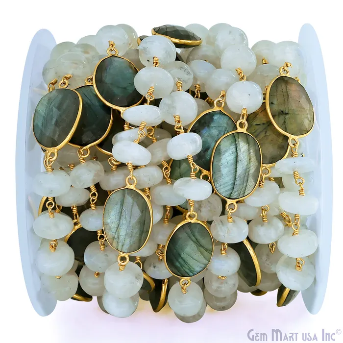 Necklaces GemMartUSA Rainbow Moonstone Beads Labradorite Bezel Connector Gold Plated Rosary Chain Necklaces GemMartUSA Rainbow Moonstone Beads Labradorite Bezel Connector Gold Plated Rosary Chain