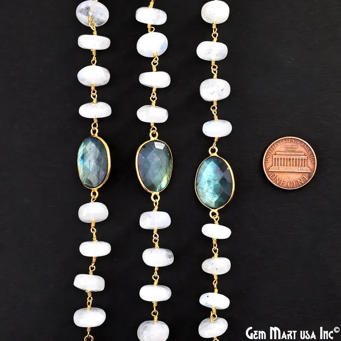 Necklaces GemMartUSA Rainbow Moonstone Beads Labradorite Bezel Connector Gold Plated Rosary Chain Necklaces GemMartUSA Rainbow Moonstone Beads Labradorite Bezel Connector Gold Plated Rosary Chain