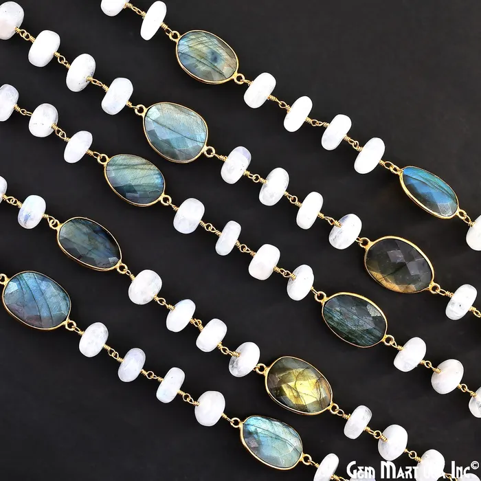 Necklaces GemMartUSA Rainbow Moonstone Beads Labradorite Bezel Connector Gold Plated Rosary Chain Necklaces GemMartUSA Rainbow Moonstone Beads Labradorite Bezel Connector Gold Plated Rosary Chain