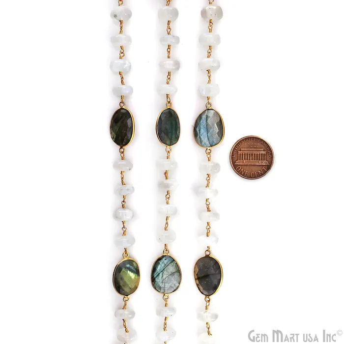 Necklaces GemMartUSA Rainbow Moonstone Beads Labradorite Bezel Connector Gold Plated Rosary Chain Necklaces GemMartUSA Rainbow Moonstone Beads Labradorite Bezel Connector Gold Plated Rosary Chain