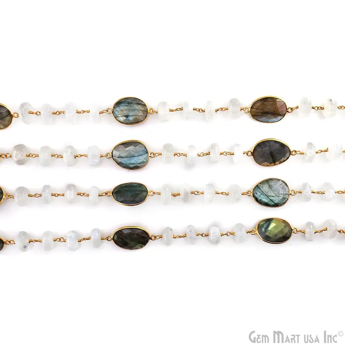 Necklaces GemMartUSA Rainbow Moonstone Beads Labradorite Bezel Connector Gold Plated Rosary Chain Necklaces GemMartUSA Rainbow Moonstone Beads Labradorite Bezel Connector Gold Plated Rosary Chain
