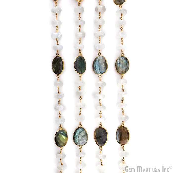 Necklaces GemMartUSA Rainbow Moonstone Beads Labradorite Bezel Connector Gold Plated Rosary Chain Necklaces GemMartUSA Rainbow Moonstone Beads Labradorite Bezel Connector Gold Plated Rosary Chain