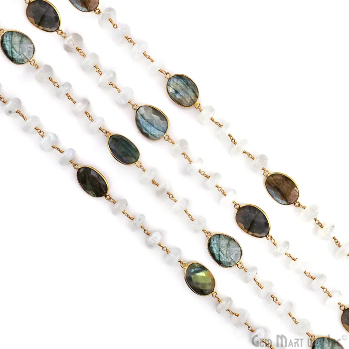 Necklaces GemMartUSA Rainbow Moonstone Beads Labradorite Bezel Connector Gold Plated Rosary Chain Necklaces GemMartUSA Rainbow Moonstone Beads Labradorite Bezel Connector Gold Plated Rosary Chain