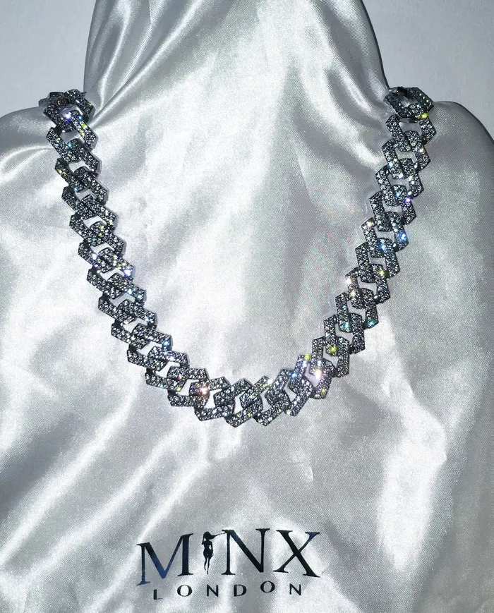 Necklaces Minx London Cuban Link Chain Necklace with Diamonds Diamond Necklace