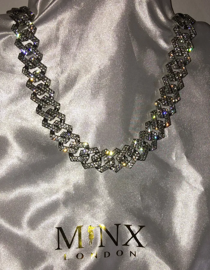 Necklaces Minx London Cuban Link Chain Necklace with Diamonds Diamond Necklace