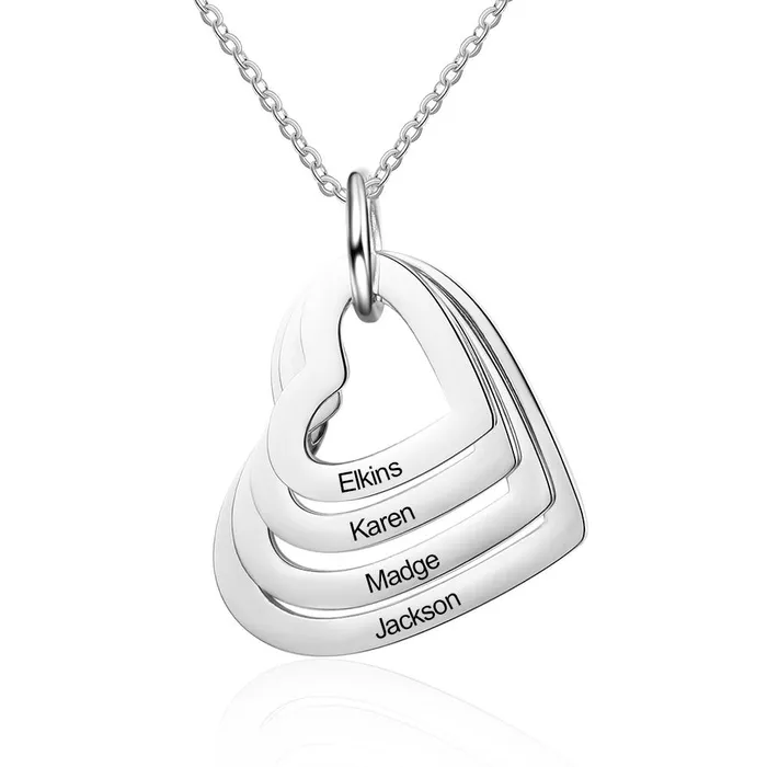 Personalized Jewel Necklaces Hollow Heart Sterling Silver Necklace 4 Custom Names Personalized Jewel Necklaces Hollow Heart Sterling Silver Necklace 4 Custom Names