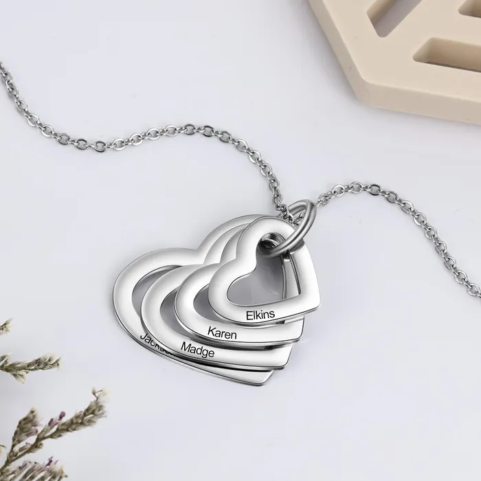 Personalized Jewel Necklaces Hollow Heart Sterling Silver Necklace 4 Custom Names