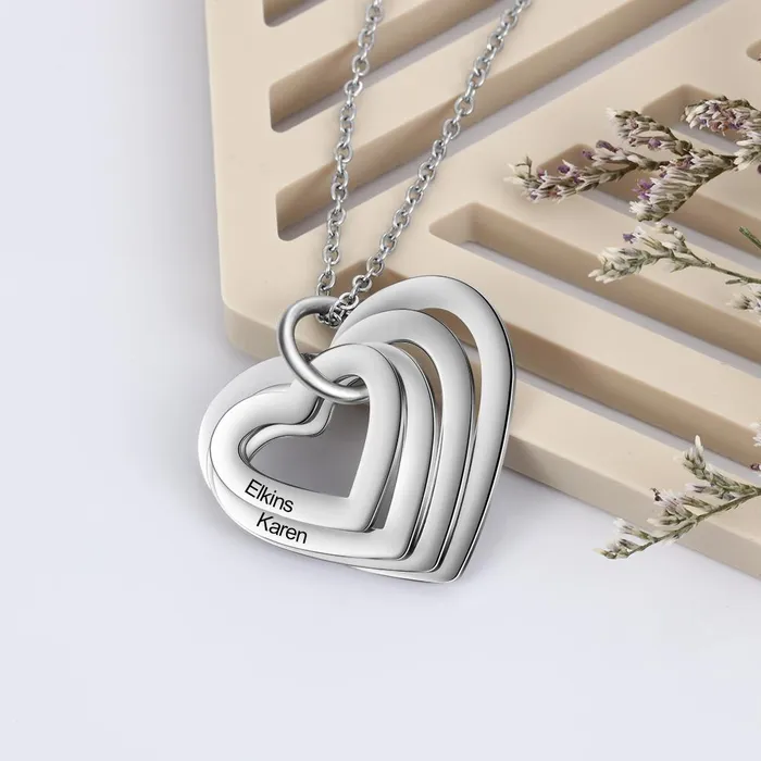 Personalized Jewel Necklaces Hollow Heart Sterling Silver Necklace 4 Custom Names