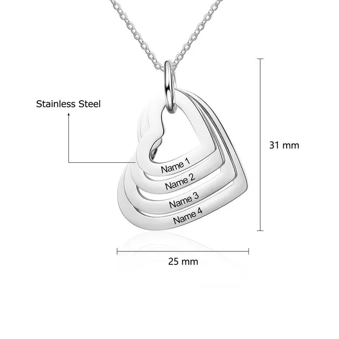 Personalized Jewel Necklaces Hollow Heart Sterling Silver Necklace 4 Custom Names