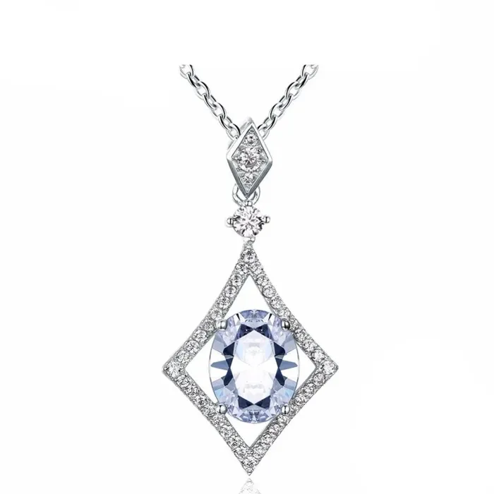 Personalized Jewel Necklaces Womens 925 Sterling Silver Rhombus Design Necklace Fashion Jewelry for Party Trendy Girls Pendant Necklace Personalized Jewel Necklaces Womens 925 Sterling Silver Rhombus Design Necklace Fashion Jewelry for Party Trendy Girls Pendant Necklace