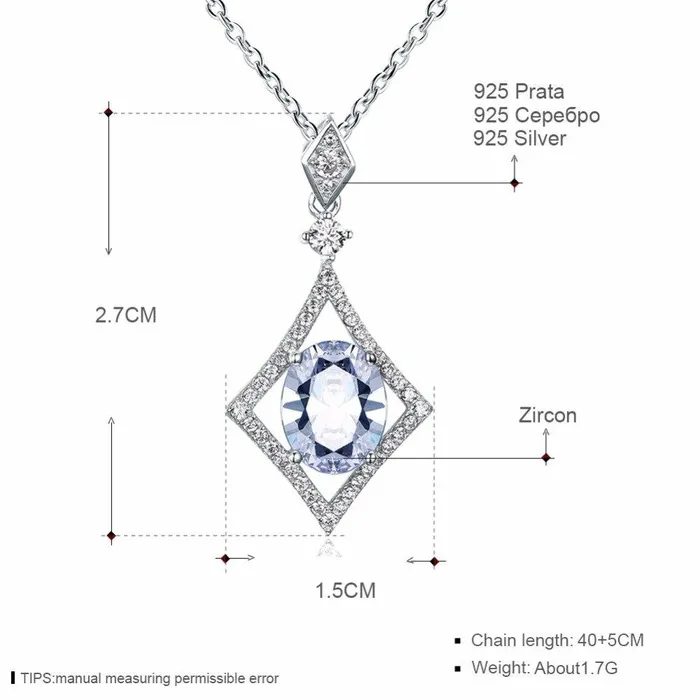 Personalized Jewel Necklaces Womens 925 Sterling Silver Rhombus Design Necklace Fashion Jewelry for Party Trendy Girls Pendant Necklace