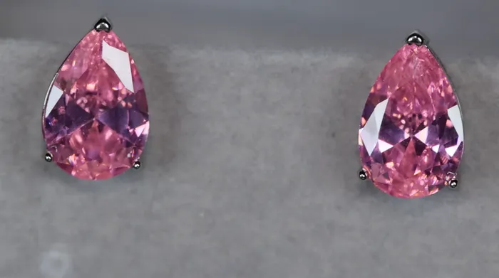 Pink Pear Cut Diamond Ear Studs Pink Diamond Earrings Lab Diamonds London Earrings
